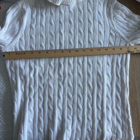 Ralph Lauren Polo Jeans Cable Knit White Turtleneck Cotton Sweater Size Large - Picture 8 of 8
